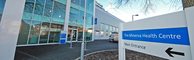 Entrance sign to Minerva Health Centre